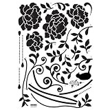 Reusable Decoration Wall Sticker Decal - Black Hanging Vineyard Bloom (Velvet with Rhinestones)