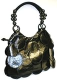 Womens Black Circle Patch Discs Fashion Shoulder Handbag