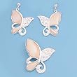 Sterling Silver Pendant and Earrings Set - Butterfly Design in Pink Mother of Pearl with Clear CZ