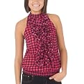 Juniors' Xhilaration® Sleeveless Ruffle Top - Ebony/Pink