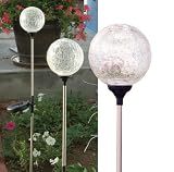 Color changing Crackle-glass Ball Solar lights - a set of 3 Glass Balls of 4" dia.