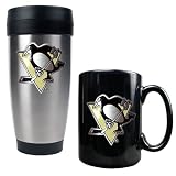 Pittsburgh Penguins NHL Stainless Steel Travel Tumbler & Black Ceramic Mug Set - Primary Logo