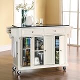 Crosley Furniture Solid Black Granite Top Kitchen Cart in White Finish