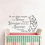 Wall Decals Quotes Winnie the Pooh Quote - Braver Stronger Smarter - Kids Nursery Baby Room Wall Vin