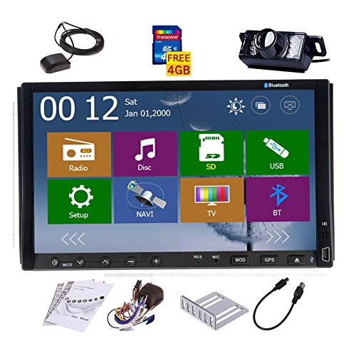 EinCar 2 Din Car Autoradio GPS Navigation Map SD USB Stereo Headunt Radio AM FM 7 Inch TFT Screen In-dash DVD CD Player + Rear View Camera with Night Vision