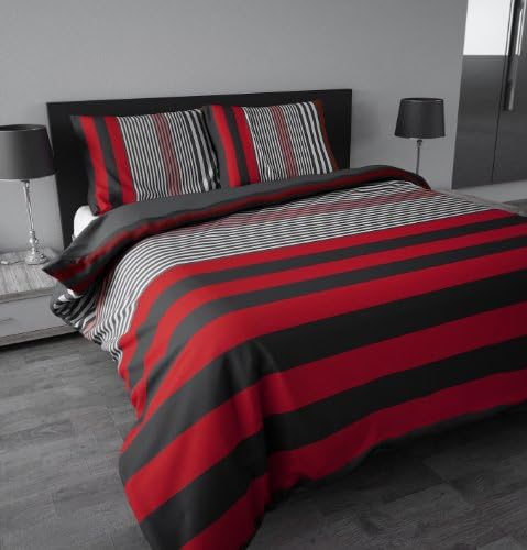 Sleeptime Duvet Cover Set Bond Stripe - 240x200/220 - Red + With 2 Pillowcase 60x70