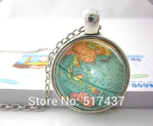 Pretty Lee Hot Glass Dome Jewelry Vintage Globe Necklace Planet Earth World Map Necklace Art Glass Dome Pendant Necklace