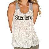 NFL Touch by Alyssa Milano Pittsburgh Steelers Ladies Team Sparkle Swing Tank Top - Cream/Gray (Medium)