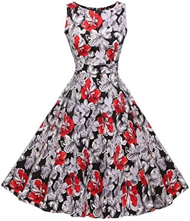 VEZEL Women Summer Casual Sleeveless Floral Mini Party Cocktail Dress(Grey & Red,Size L)