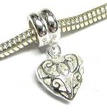 Sterling Silver Sweet Filigree Flower Love Heart Dangle Bead Compatible W/ Pandora Troll European Story Charm 3mm Snake Cable Chain Bracelets