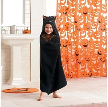 Midnight Market Childrens Hooded Kitty Bath Wrap - Black