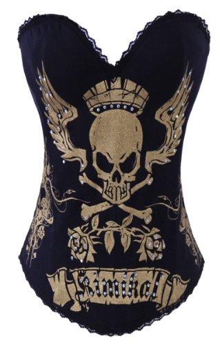 Wingeler Womens Skull Print Rock N Roll Fashion Boned Corset Top-A150