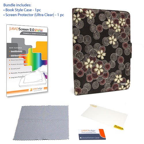 JAVOedge Cherry Blossom (Cocoa) Book Style Case + Ultra Clear JAVOscreen for the Amazon Kindle 2