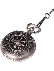 Pocket Watch Quartz Movement Bronze Fire Fighter Case Arabic Numerals with Chain Full Hunter Vintage Design PW-30