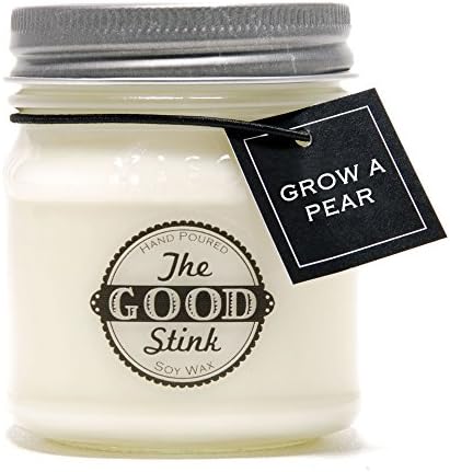Grow A Pear Soy Candle by The Good Stink - Organic Soy Wax Candle Hand-poured into 8oz Mason Jar - Burns for 50+ Hours - TGS-GRWAPR