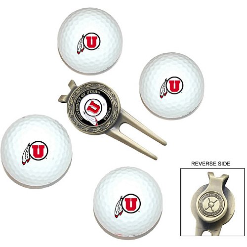 Utah Utes Pack Of 4 Golf Balls And Divet Tool Gift Set From Team Golf
