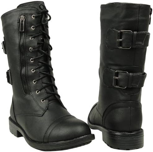 TG By KSC Womens Mid Calf Boots Combat Motorcycle Riding Side Zipper Closure