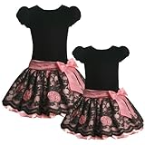 Bonnie Jean LITTLE GIRLS 4-6X PINK BLACK VELVET AND LACE BONAZ ROSETTE BUBBLE SKIRT Special Occasion Flower Girl Holiday Pageant Party Dress