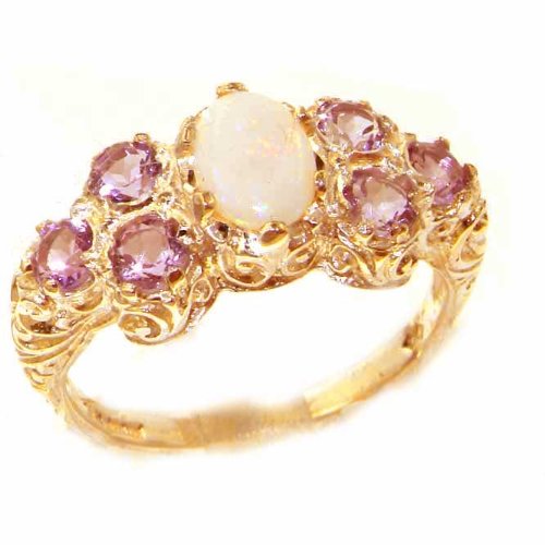 Solid English Yellow Gold Womens Large Opal & Amethyst Art Nouveau Ring - Finger Sizes 5 to 12 Available
