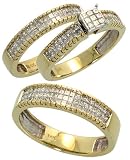 14k Yellow Gold Trio 3-Piece His (5mm) & Hers (4mm; 5mm) Wedding Band Set, w/ 1.5 Carats Invisible Set Diamonds; (Men's Size 9 to 12; Ladies' Size 6 to 8)