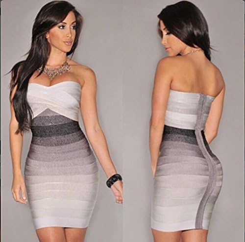 Womens Sexy Strapless Backless Bodycon Party Mini Dress (L, grey)
