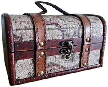Anigu Antique Wooden Embossed Map Jewelry Treasure Box Storage Organizer Treasure Chest/Decorative Box (7.48 inch）