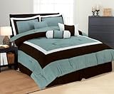 7pc Soft Micro Suede Comforter Set Bedding-in-a-bag, Aqua Blue - Queen