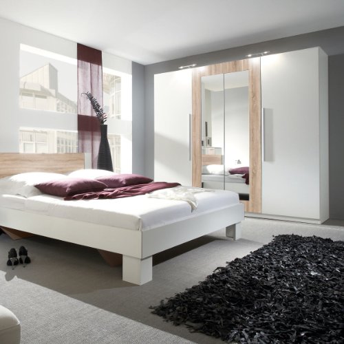 Kleiderschrank Verona 4-türig in Weiß/Eiche Sonoma