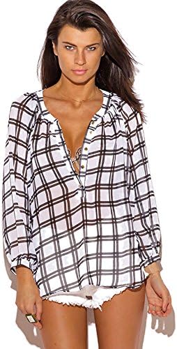 Black &amp; White Plaid Sheer Blouse (Medium)