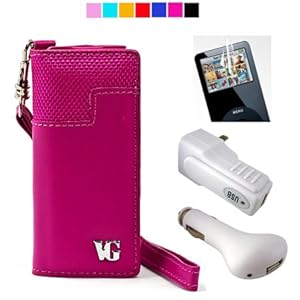 Ipod Nano 5g Belt Clip Carrying Case for Apple Ipod Nano 5th Generation 8gb 4gb + Screen Protector + USB Car Charger Adapter + USB Wall Charger Adapter + USB Wall Charger Adapter (Wallet Magenta)