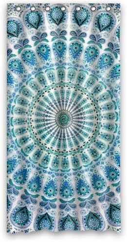 Hot Sale 36"(Width)x 72"(Height) Limited New Indian Mandala Blue Peacock 100% Polyester,Shower Curtain