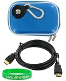 rooCASE Hard Shell (Candy Blue) Case and Mini-HDMI to HDMI Cable 1 Meter (3 Feet) for Canon PowerShot SD1400IS 14.1 MP Digital Camera Black