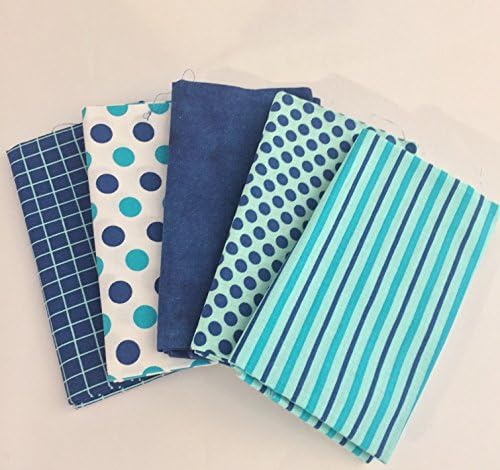 5 Piece Fat Quarter Assorted Bundle, Navy, Turquoise, White, Light Turquoise