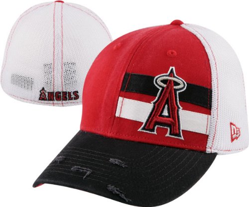 Los Angeles Angels of Anaheim Stretch Fit Hat: New Era 39THIRTY Double Stripe Trucker Mesh Hat