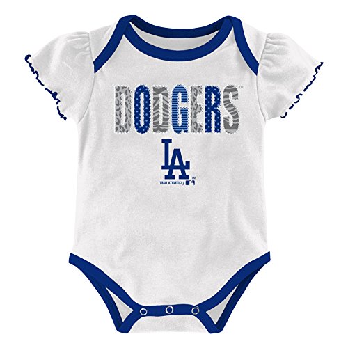 MLB Los Angeles Dodgers Girls Infant My Team 3Piece Onesie Set, White, Newborn 03 Months