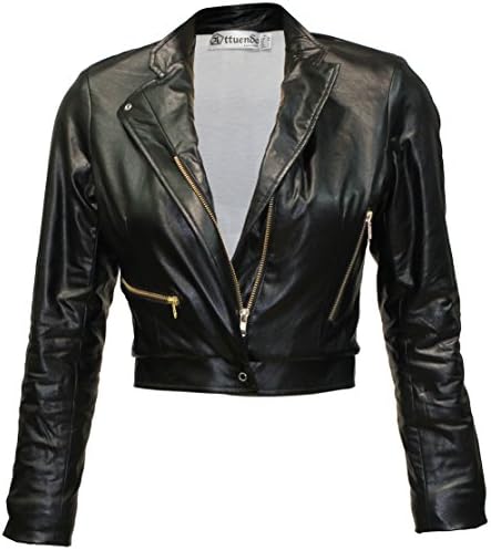Attuendo Womens Faux Leather Cropped Biker Jacket (Large (US Size:8))