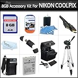 8GB Accessory Kit For Nikon COOLPIX P100 P500 Digital Camera Includes 8GB H ....