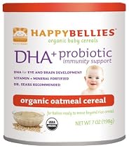 HAPPYBELLIES Oatmeal Cereal, Organic, Contains DHA and Probiotics, 7-Ounce Containers (Pack of 6)