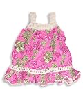 Hula Bay - Girls Hand Crochette Trimmed Printed Rayon Sundress, Fuschia, Rasberry, Olive