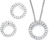 STERLING SILVER CLEAR CZ CIRCLE EARRING AND PENDANT SET