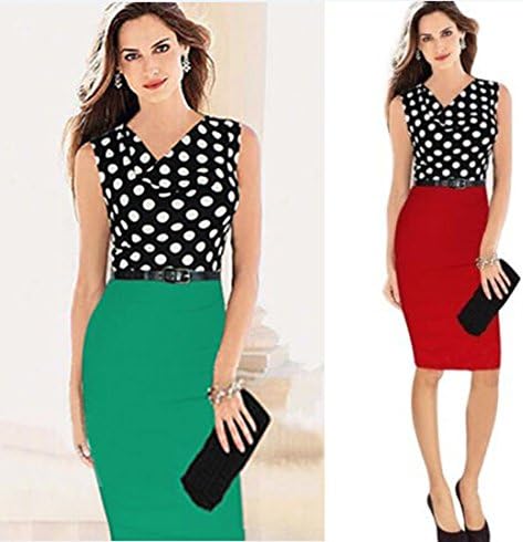Shfast Women's Casual Slim Elegant Party Vintage Polka Dot Print Dresses