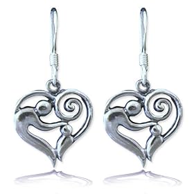 Sterling Silver .925, Mother and Child Heart-Shaped Earrings