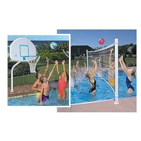 Dunnrite DeckCombo Swimming Pool Basketball and Volleyball Combo Set with Brass Anchors by 