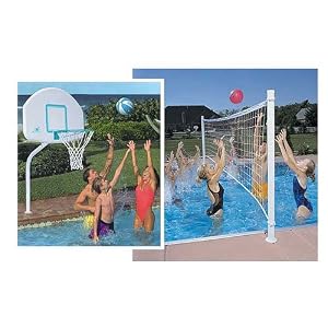 Click here to buy Dunnrite DeckCombo Swimming Pool Basketball and Volleyball Combo Set with Brass Anchors