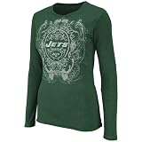 NFL Women's New York Jets Coin Toss Long Sleeve Crew Neck Overrdyed Tee (Dark Green Heather, Large)