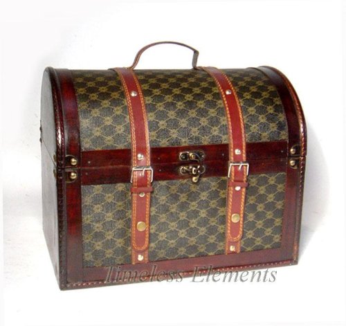 Kitchen: 15.75 in l x 11.5 in w x 12.75 in ht, Wood Leather Embossed Wine Holder, Carrier Trunk