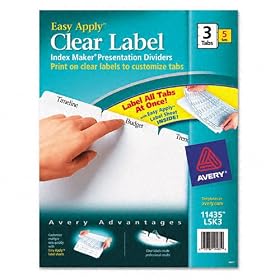 Avery 3-tab 11"x8.5" Clear Label 3-hole Punched Dividers