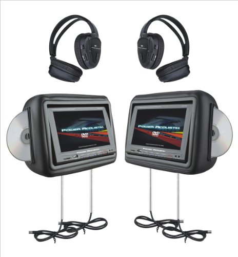 Power Acoustik HDVD-9BK 8.8-Inch Pre-Loaded Universal Headrest Monitors with Twin DVD Combo and Headphones (Black)