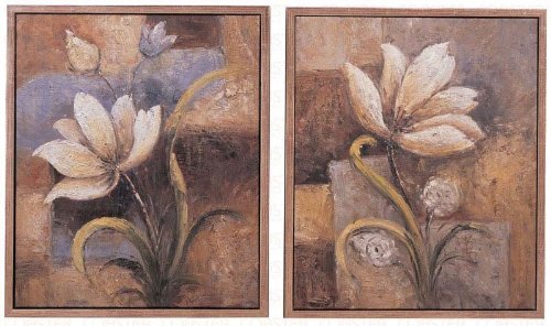 Set of 2 Hand Painted Oil Paintings in Lilies Design