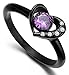 Elegant Thin Stainless Steel Black Heart Shape Purple Cz Wedding Ring for Women Size 5-10